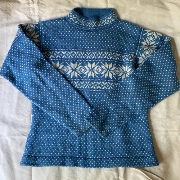 Alpaca Imports Vintage Wool Nordic Turtleneck Sweater Blue and White Size Small - Picture 1 of 6
